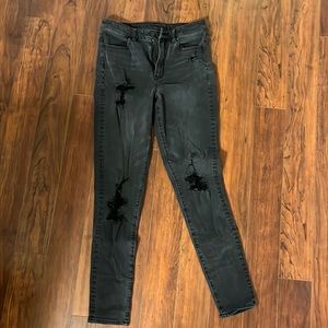 American Eagle black super high rise destructed jeggings